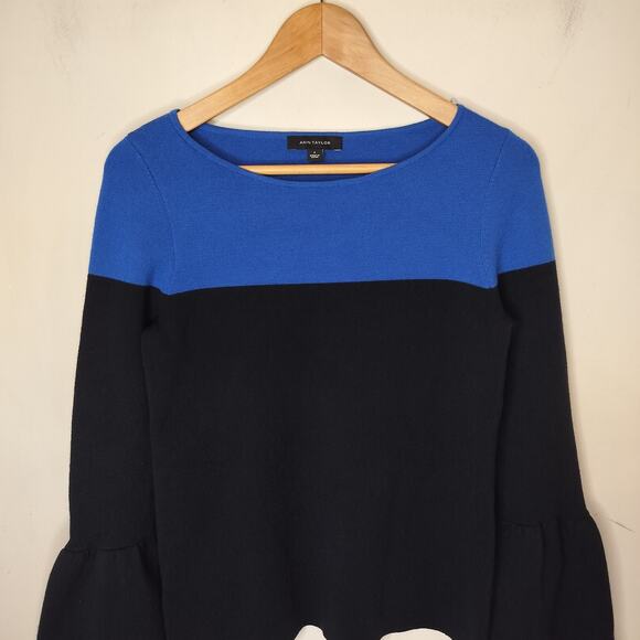 Ann Taylor Sweater Wool‎ Blend Color Block Bell Sleeve - Picture 2 of 9